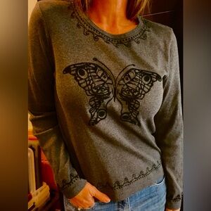 Vintage Y2K flocked velvet butterfly top